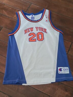 New York Knicks Allen Houston #20 White/Blue Basketball Jersey Boys Sz 18-20 XL